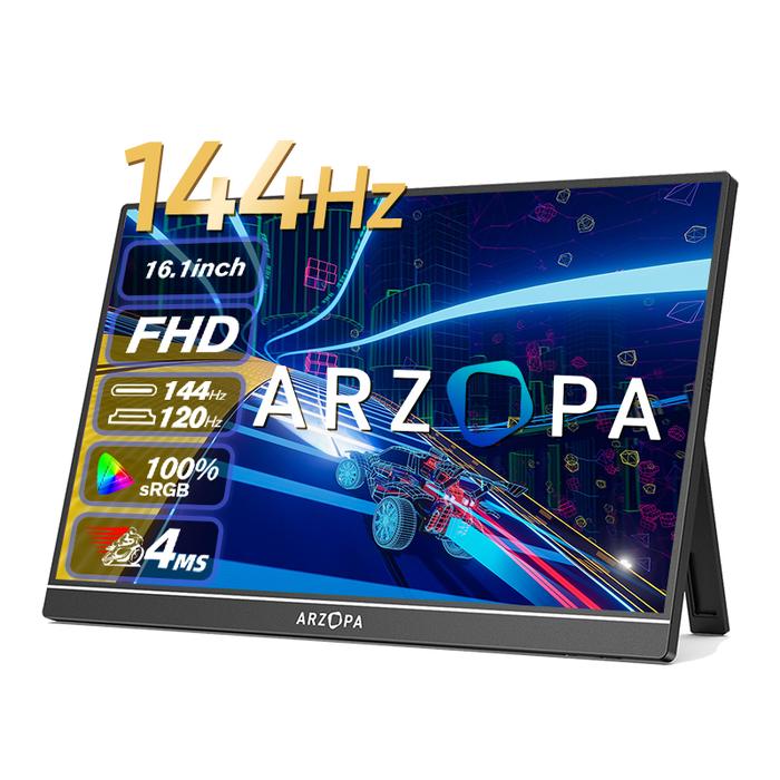 ARZOPA 16.1'' 144Hz 1080P FHD Portable Gaming Monitor HDR External Second Screen for Switch, Xbox, P