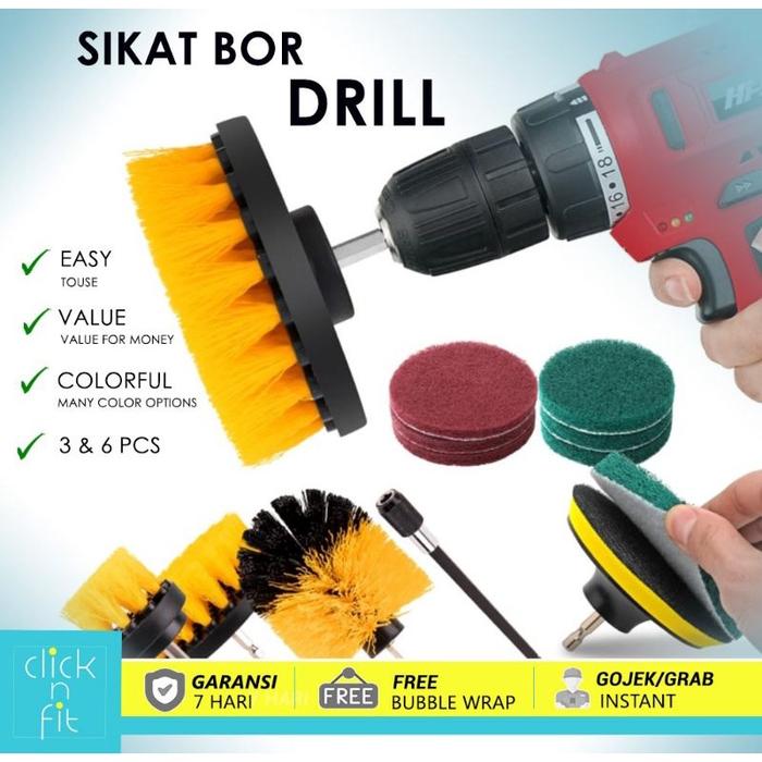 SIKAT BOR LISTRIK Electric drill isi 3 dan isi 6 drill brush dengan stick 150 mm sikat bor kamar man