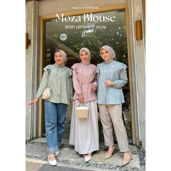Kamila - Moza Blouse || Kemeja Wanita Ruffle Bahan Linen Original Terpercaya