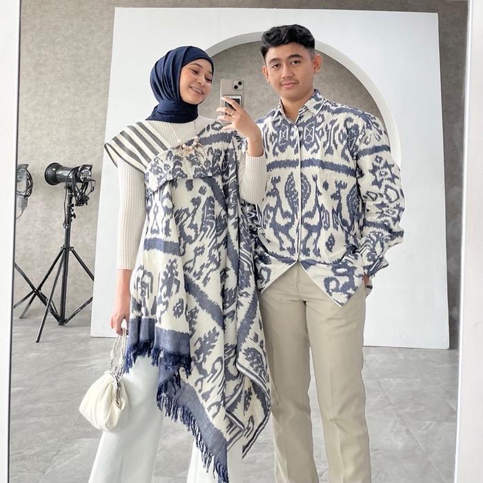 SASHI Mididress Toraja White Navy (Ready Stock) / couple kondangan tenun / couple orlalabel / couple