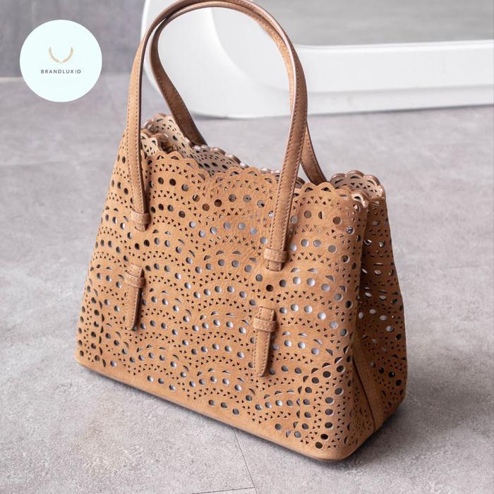 ALAIA MINA 25 NEW VIENNE LUX WAVE TOTE BAG TERRE D’OMBRE