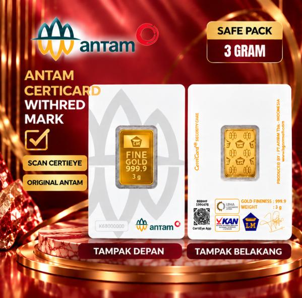 Antam Logam Mulia Certicard Emas Batangan 3 Gram, LM Antam - 3 gram