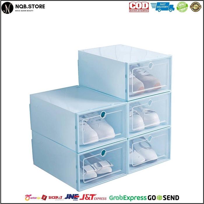 NQB - Kotak Sepatu Susun Lipat Plastik Bening - Box Penyimpanan Sandal Transparant Size BESAR