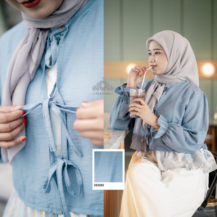 Safitiri Wow - Wicha Outer Crop Polo Linen Coquette Cardigan Tali Pita
