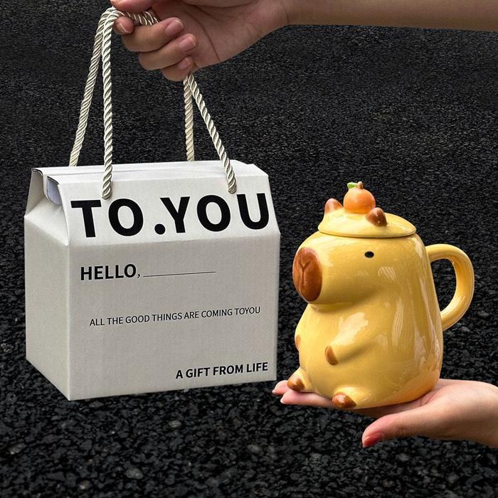 Cutesy Mug + Gift Box / Hadiah Ulang Tahun Gelas Keramik Ceramic Lucu Capybara Cat Kucing Birthday