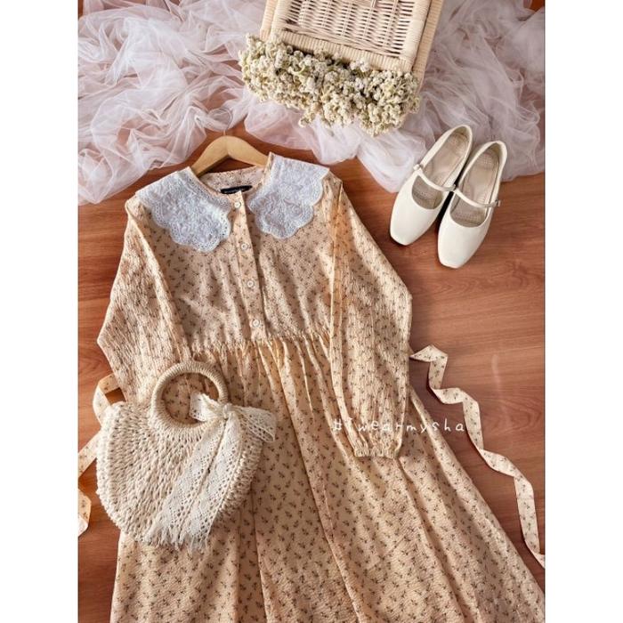 Mysha Iwearmysha Dress Korean Style Gamis Motif Bunga Premium Terbaru Size S-XL ILLONA DRESS SUNNY M