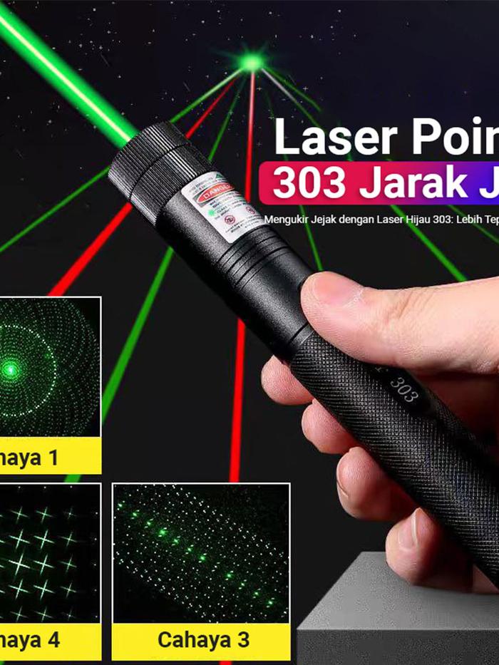 (cod) Original Green Laser Pointer 303 5000MW Warna Hijau Jarak Jauh Baterai Cas Free Charger dan Ku