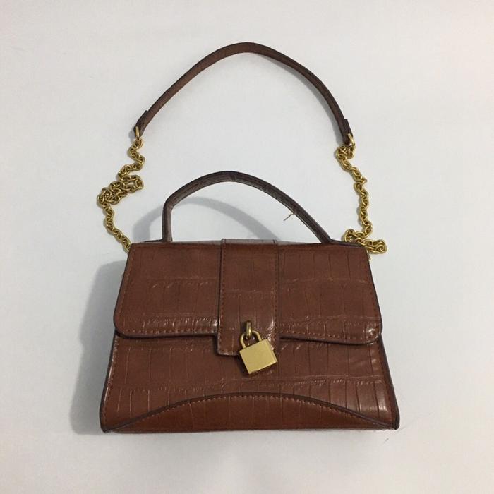 Mango Padlock Croc Embossed Chain Handle Bag
