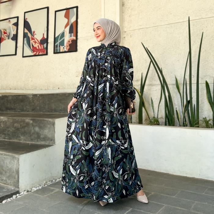 Dress Motif Cungkok Terbaru Rayon Premium - Gamis Wanita Terbaru Busui Friendly