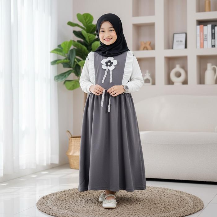 CARLINA Gamis Zayda Ruffle Bunga Kombinasi Cantik Anak Perempuan Maxy Fashion