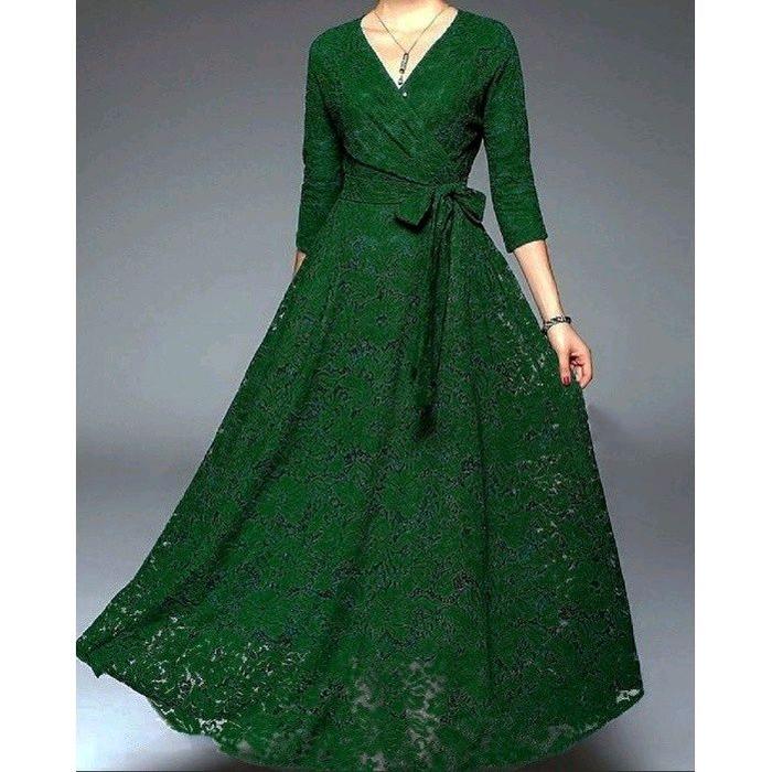 ICA 4 - GAMIS BAJU MAXY BRUKAT LAPIS FURING JUMBO M L XL XXL 3XL 4XL WARNA POLOS HIJAU BOTOL JOTOL