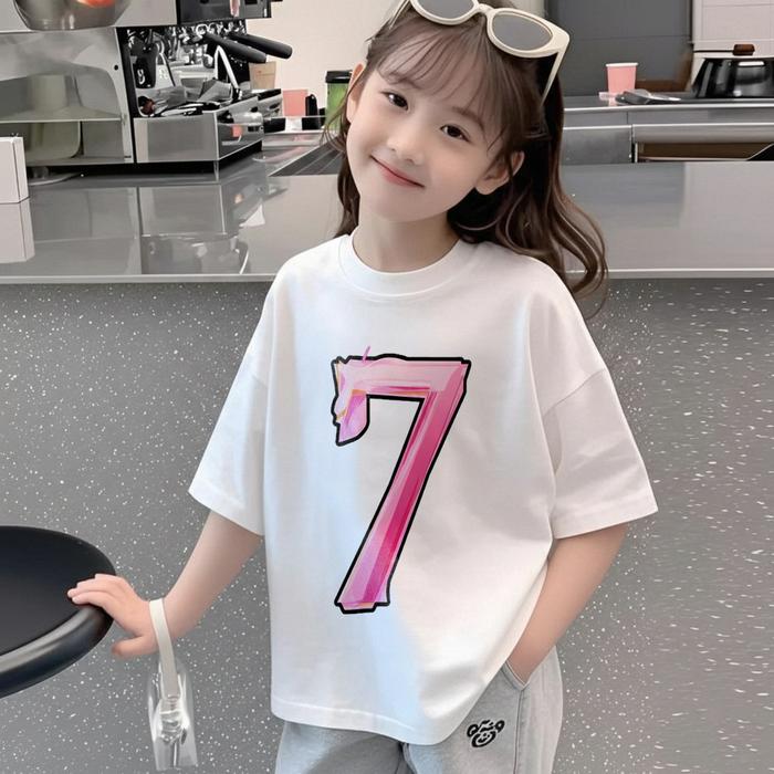 C&E - Kaos Oversize Anak Perempuan Angka 7 Pink Korean Style (3-14 Thn) - Angka 7 Pink - BISA COD  F