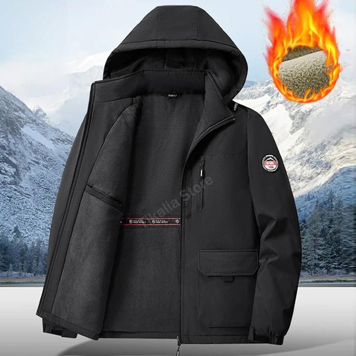 Men's Winter Parka Jacket with Faux Fur Lined Thicken Keep Warm Waterproof Outerwear Multi-pockets C