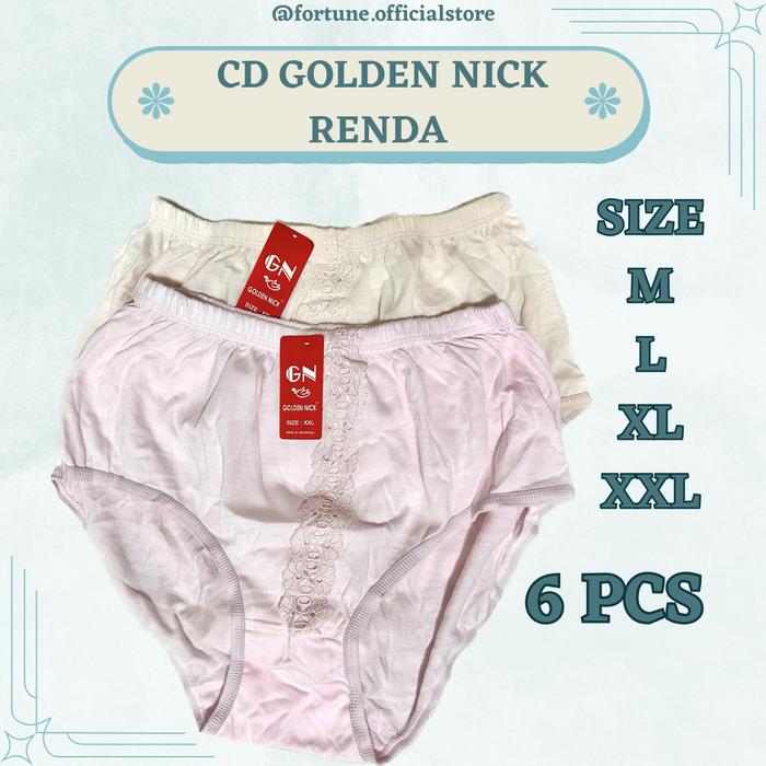 Golden Nick Celana Dalam Wanita Bahan Katun Motif Renda 6 Pcs / CD / Sempak / Celqna / Cawet / Pakai