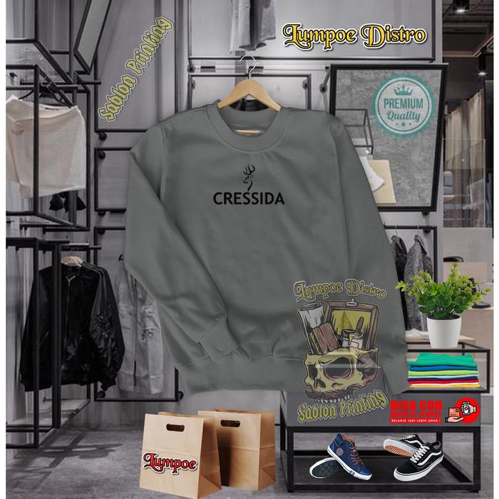 Sweater Cressida Logo Atas Quality Black Premium Baju Tshirt Lengan Panjang Tebal Crewneck Branded O