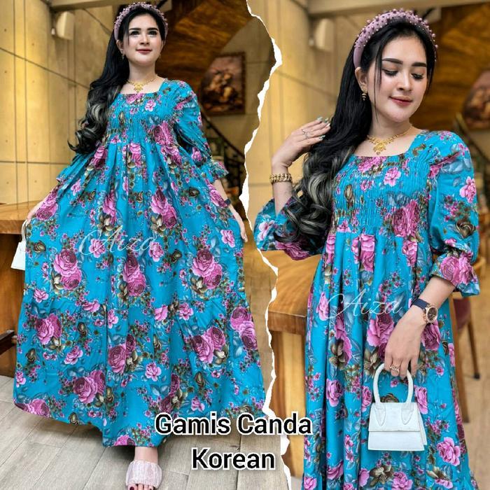 Gamis Canda Korean Mawar Berdusta Daster Bali Katun Bunga Lembut Baju Dress Casual Karet Motif Nyama