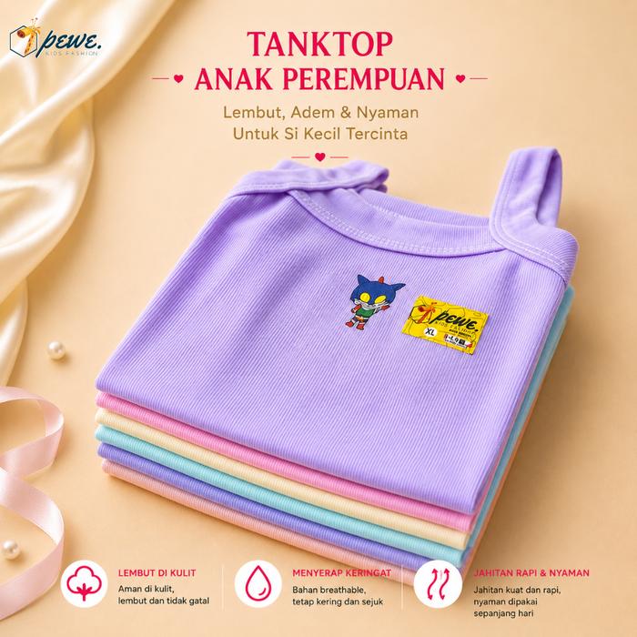 6 pcs singlet anak perempuan / tengtop anak perempuan warna warni / tentop anak umur 3-4 thn / Tangt