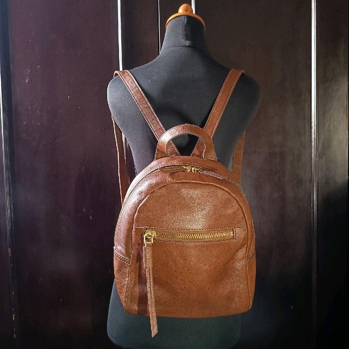 Backpack / Tas Ransel Ukuran Kecil Kulit Asli Brand  F O S S I L  Brown Genuine Leather Preloved/sec
