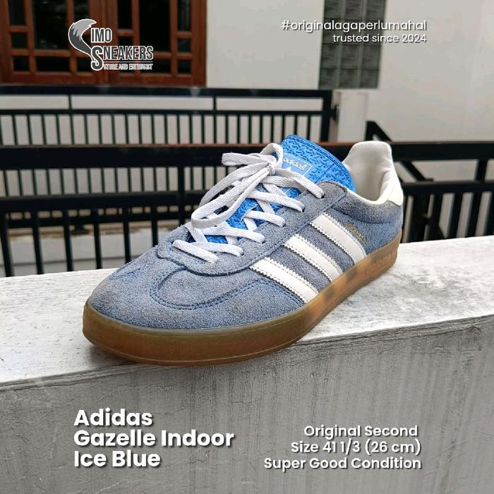 Adidas Gazelle Indoor  Ice Blue Putih Biru Muda Gum Sepatu Sneakers Original