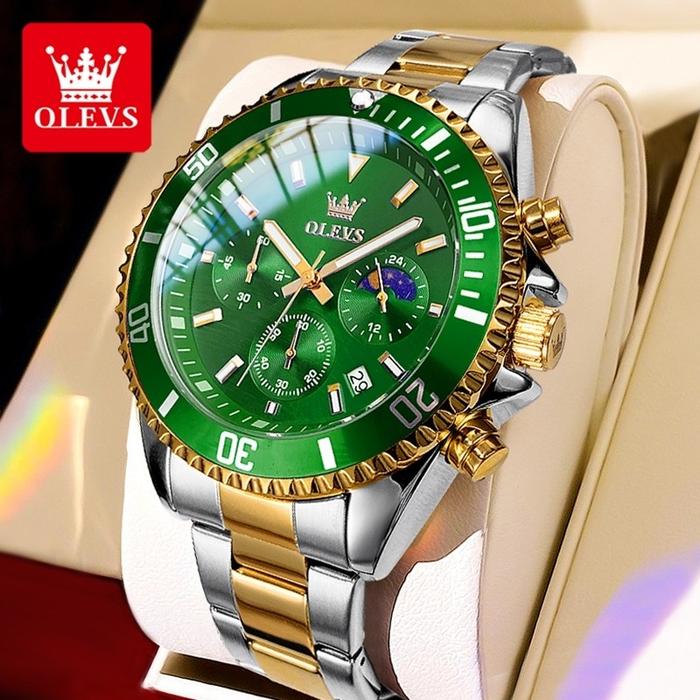 Jam Tangan Pria Anti Air Original OLEVS 2870 Luxury Analog Stainless Steel Chronograph Watch Men - H