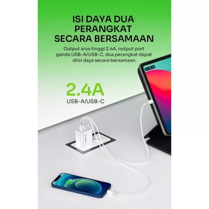 ROBOT RT-K8 PLUS Charger Adaptor 2.4A Dual Port Output USB - TYPE C Rumah Tangga a†³ Travel    a†³ K