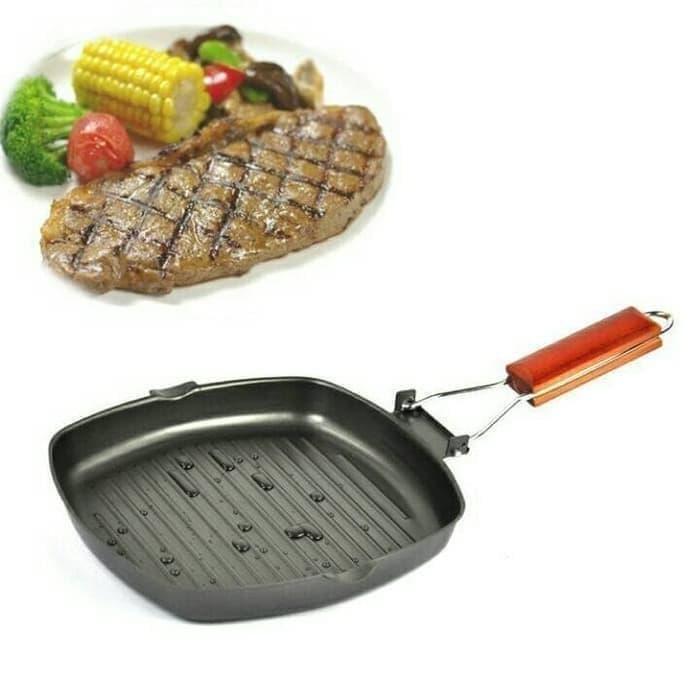 Square grill pan 20cm bisa dilipat wajan teflon panggang anti lengket