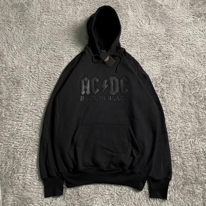 HOODIE SWEATER ACDC BAND ROCK BLACK IN BLACK PRIA WANITA COD COTTON FLEECE