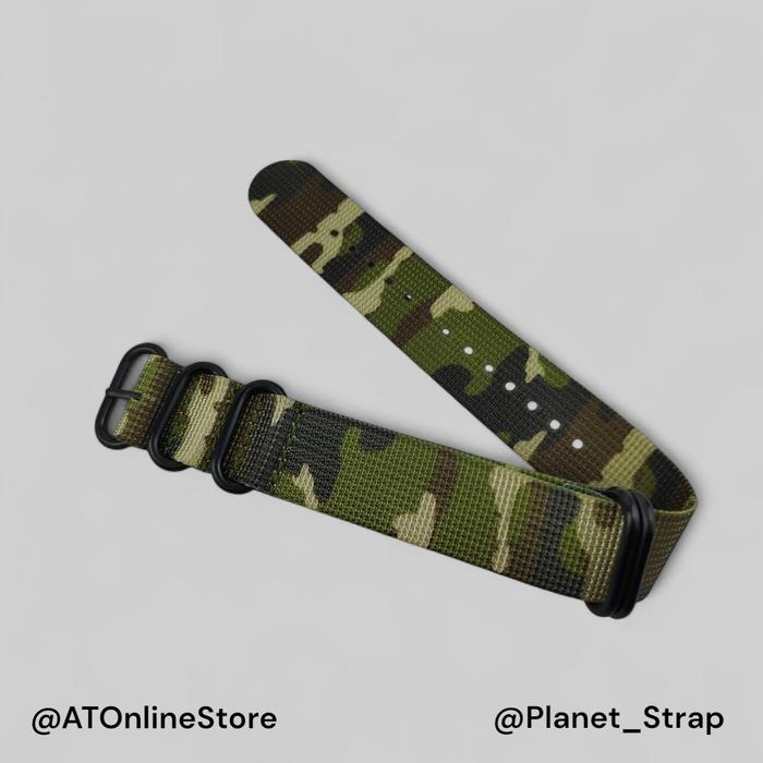 Tali Jam Tangan Nylon Zulu Strap Ballistic Camo Black PVD Ring ukuran 22mm