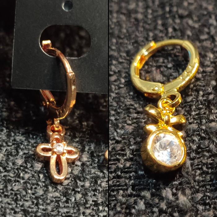 XUPING Anting Gantung Wanita Warna Gold Rose Gold Motif Bulat Salib Berlian Permata Jual Giwang Dewa