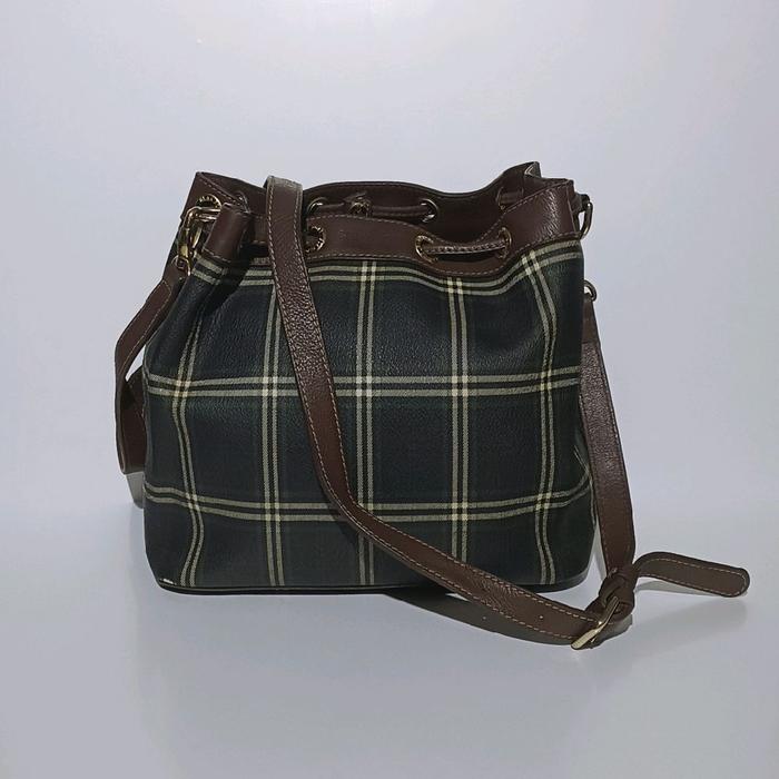 Tas Selempang Serut Beanpole Kulit Asli dengan Desain Plaid dan Tali Bahu