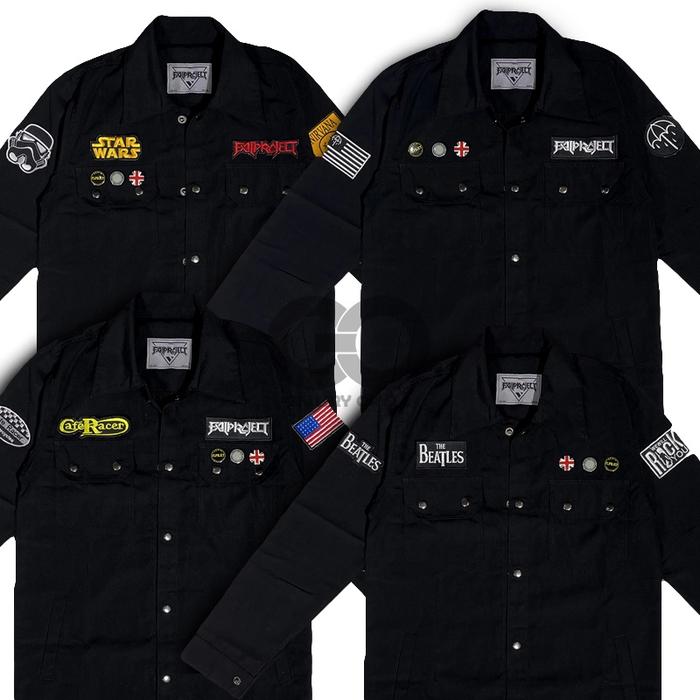 JAKET PRIA - Field Jacket semi parka | Jaket Trucker semiparka pria / cowok Hitam full bordir ( embl