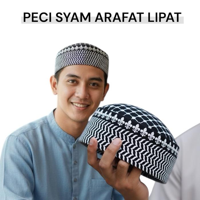 Peci Syam Arafat Lipat Original - Kopiah Motif Sorban Palestina / Habaib All Size pria dewasa