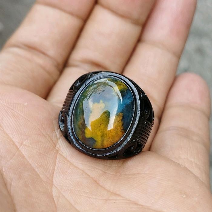 batu Cincin bacan kembang pancawarna motip antik natural batu
