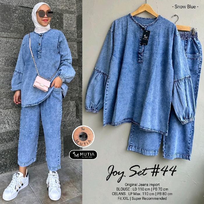 JOY SET #44 SETELAN BLOUSE CELANA JEANS IMPORT JUMBO SIZE XXL/SETELAN JEANS WANITA BIGSIZE