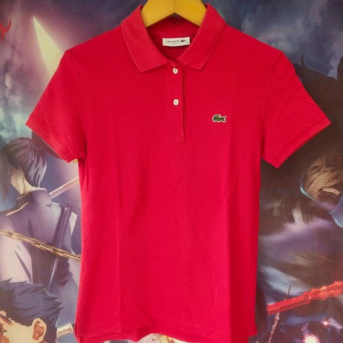 L4c0st3 Classic Fit Red Woman Polo Shirt Atasan Kaos Kemeja Cewek Wanita Original Second Korea Japan