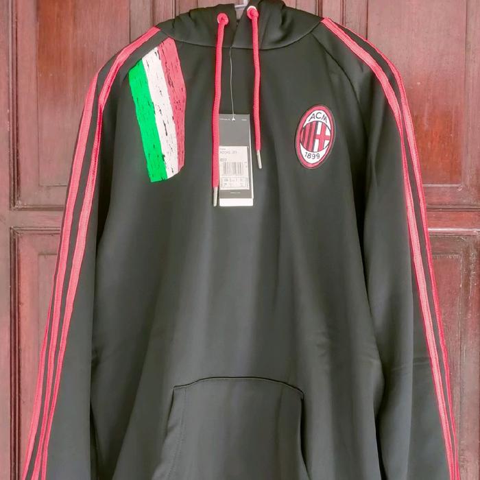 Hoodie Adidas AC Milan Black Red Premium Grade Ori - Jaket Bola AC Milan Adidas Import Terlaris