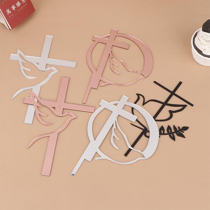1Pc Cake Topper Dove Cross Gold Topper First Communion Minimalist