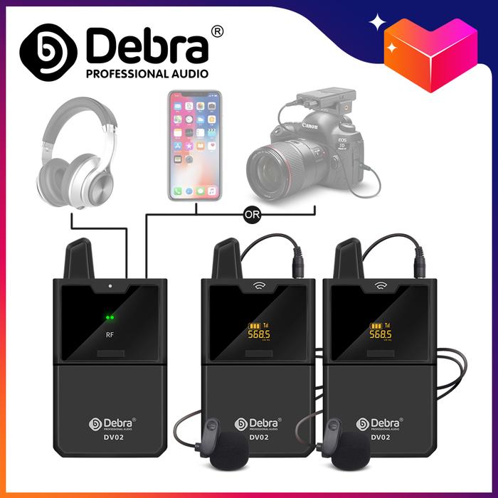 Debra DV01/02 UHF Wireless Lavalier Microphone Audio Monitor 50M