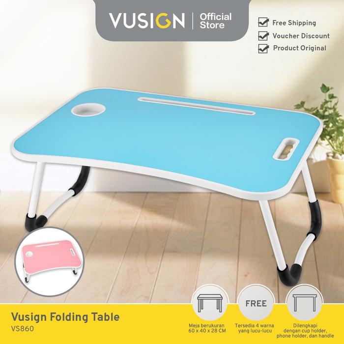 Vusign Folding Table Meja Belajar Laptop Lipat Warna-Warni Dengan Cup Holder Phone Tab Holder VS860