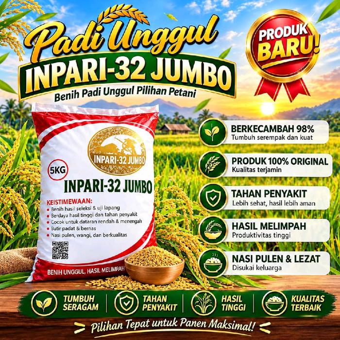 BENIH PADI UNGGUL INPARI-32 JUMBO 5 KG Berkualitas Tinggi Tumbuh Seragam & Tahan Penyakit