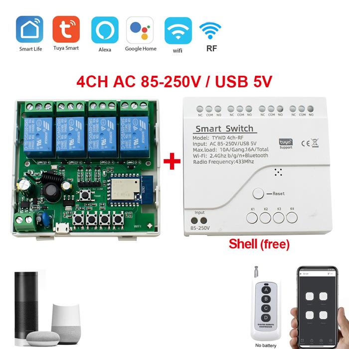 Smart Wifi Switch 4CH RF Receiver 220V 85-250V 7-32V Relay Module