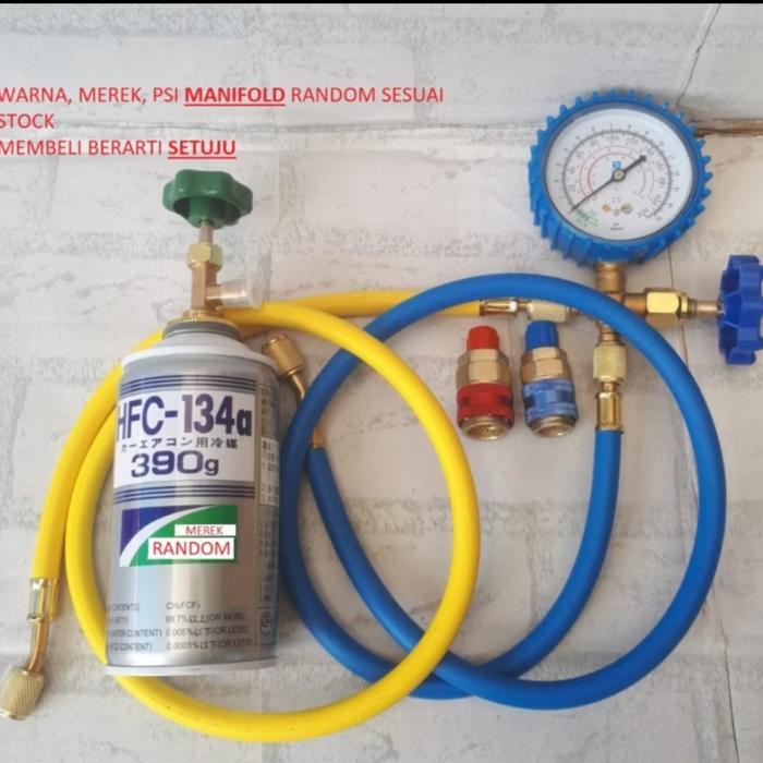 Paket lengkap Isi tambah ac mobil kulkas freon manifold selang R134a