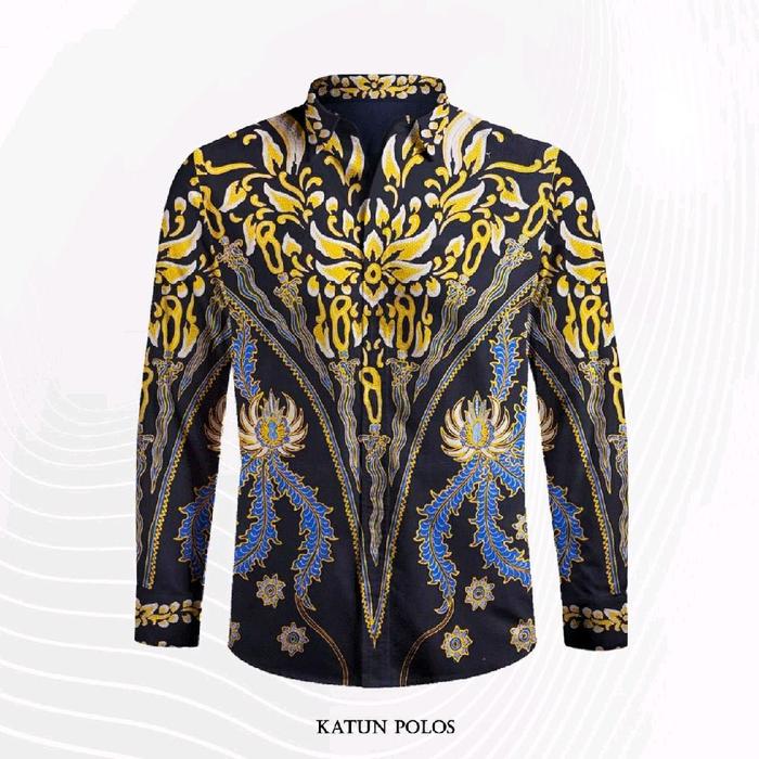 bahan batik tulis asli kain katun berpola kemeja lengan panjang motif eksklusif warna hitam kuning