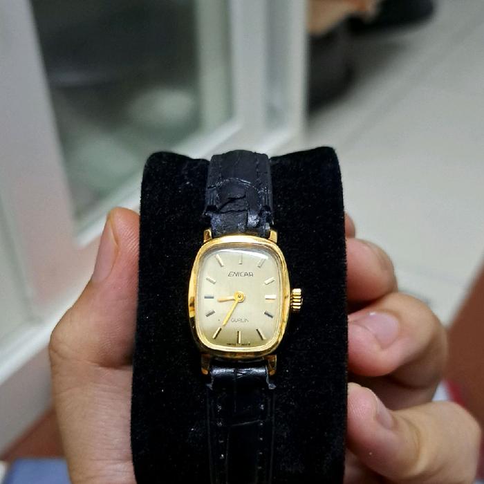 jam tangan enicar gurlin ladies ellipse 18k gold plated ( gp ) swiss movement manual winding automat