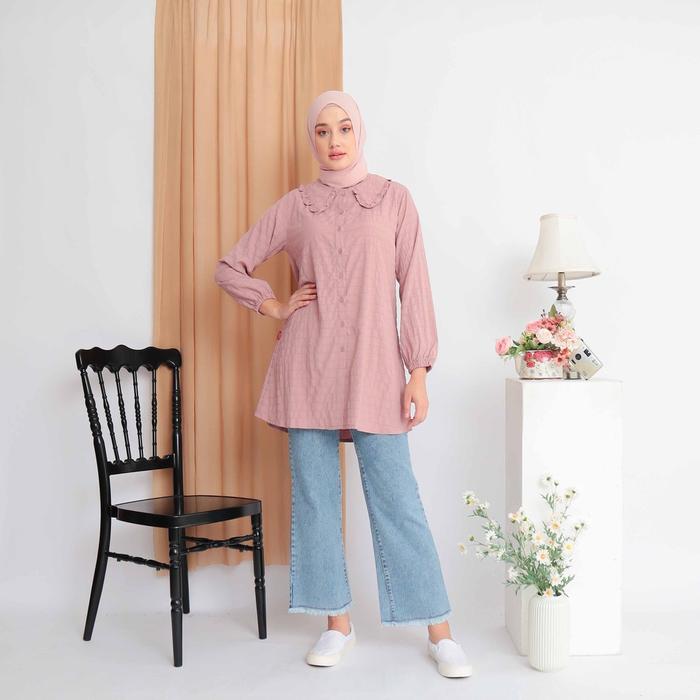NEW RILLEY Tunik Crinkle Karita Atasan Tuniq Muslim Panjang Kemeja Wanita