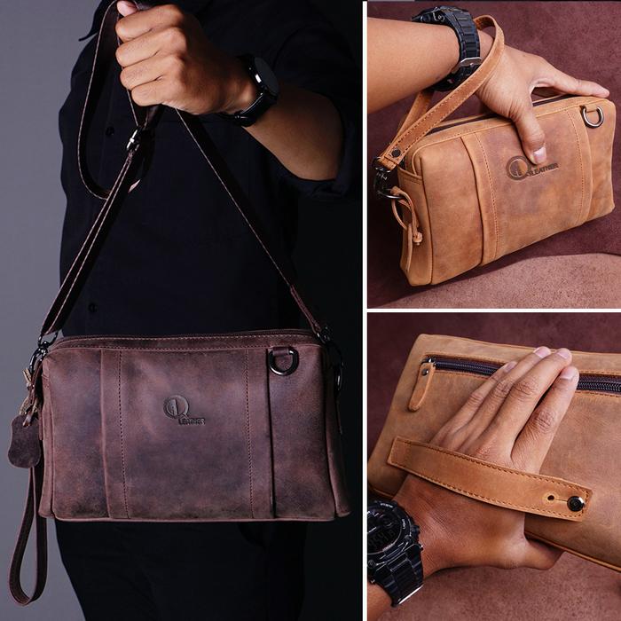 HB10 - Tas Kulit Multifungsi Selempang Kulit Cluthbag Elegan Sling Bag Kulit Sapi Asli Murah Handbag