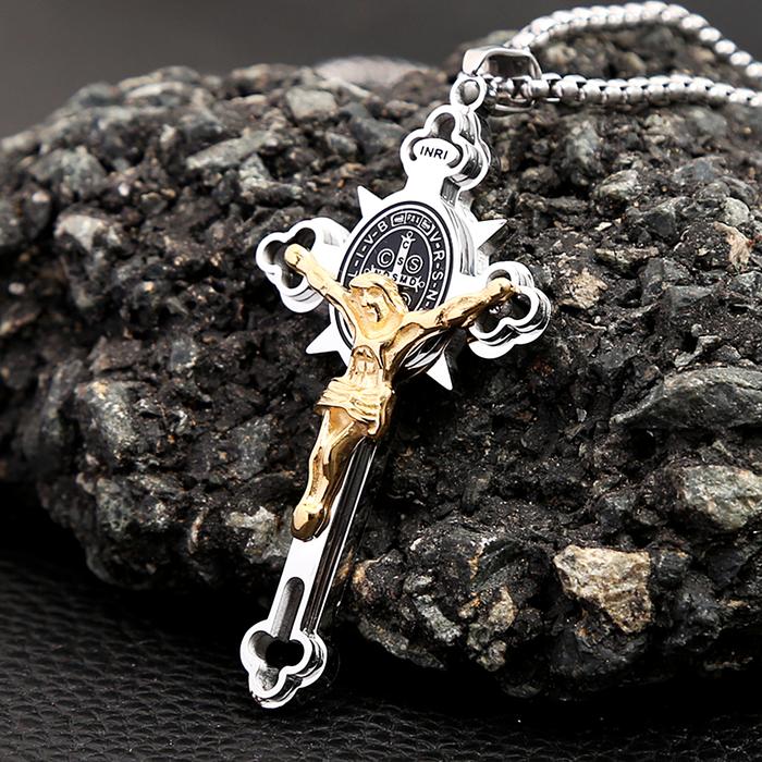 Vintage Christian Jesus Cross Pendant Necklace Men's Stainless Steel Religious Jesus Necklaces Praye