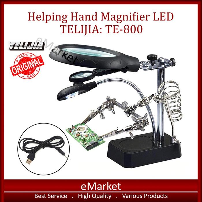 Penjepit PCB LED TELIJIA TE-800 ORIGINAL / Holder Kaca Pembesar Lampu / Helping Hand Magnifier LED
