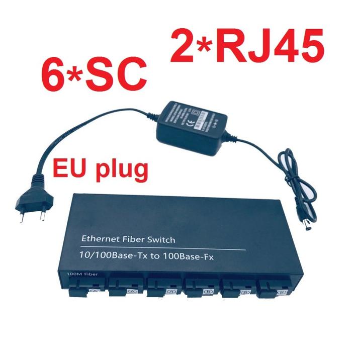 Media Converter 6 Port FO 2 Port Lan Fiber optic Switch Optic 6 SC 2 RJ45