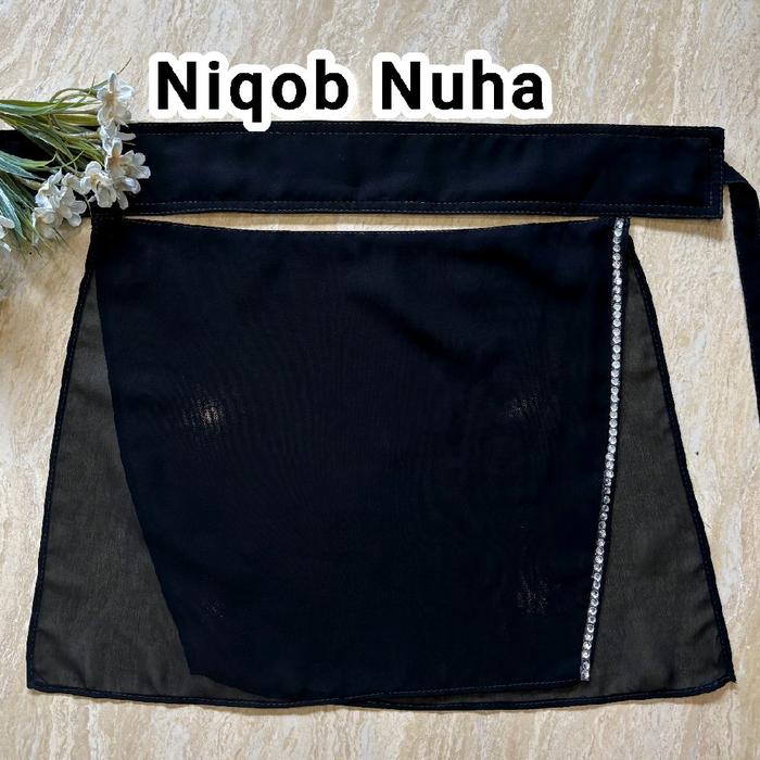 Aniezza Niqob Nuha 2 Layer Pendek Temboro Cadar Purdah Yaman dengan Detail Rhinestone Elegan